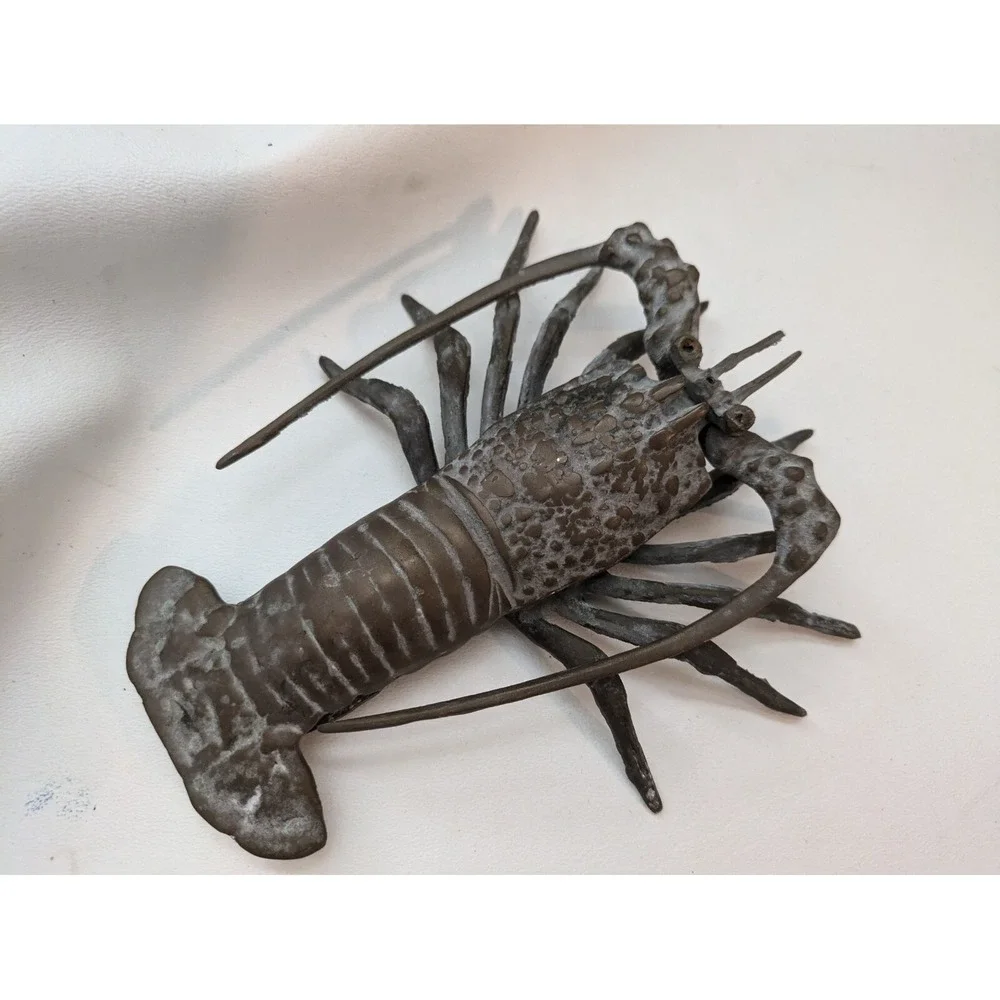 Vintage Brass Lobster Crawfish Crayfish Crustacean Prawn Figure Paperweight 7.5
